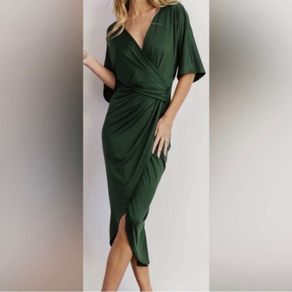 Baltic Born Deep Green Solana Ruched Wrap Dress 2X